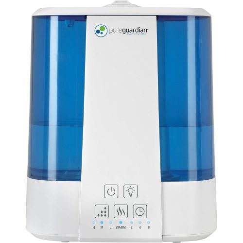  Guardian Technologies Pure Guardian H5225WCA Ultrasonic Warm and Cool Mist Humidifier, 100 Hrs. Run Time, 2 Gal. Tank Capacity, 560 Sq. Ft. Coverage, Quiet, Filter Free, Silver Clean Treated Tank, Essen