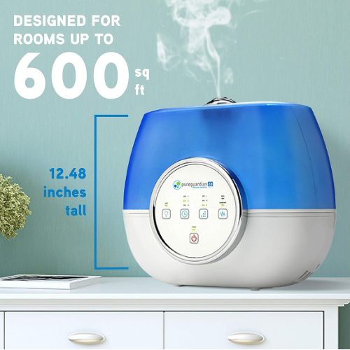  Guardian Technologies Pure Guardian H4810AR Ultrasonic Warm and Cool Mist Humidifier, 120 Hrs. Run Time, 2 Gal. Tank, 600 Sq. Ft. Coverage, Large Rooms, Quiet, Filter Free, Silver Clean Treated Tank, Es