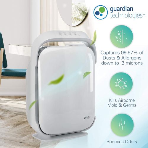  Visit the Guardian Technologies Store Germ Guardian Air Purifier, High CADR True HEPA Filter, Large Rooms to 335 sq ft, UV Light Sanitizer Eliminates Germs,Mold,Odors, Filters Allergies,Pollen,Smoke,Dust,Pet Dander, Io