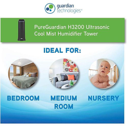  Guardian Technologies PureGuardian H3200WCA Ultrasonic Cool Mist Humidifier for Bedrooms, Baby Nursery, Quiet, Filter-Free, 7.5L Output Up to 100 Hr Run Time, 1.5 Gal Treated Tank Surface Resists Mold,