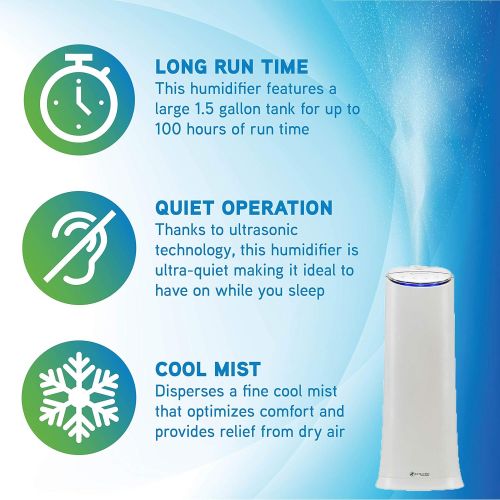  Guardian Technologies PureGuardian H3200WCA Ultrasonic Cool Mist Humidifier for Bedrooms, Baby Nursery, Quiet, Filter-Free, 7.5L Output Up to 100 Hr Run Time, 1.5 Gal Treated Tank Surface Resists Mold,