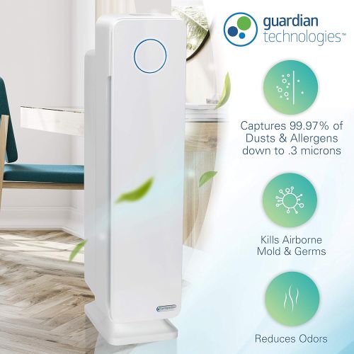  Guardian Technologies GermGuardian AC5350W 28” 4-in-1 Large Room Air Purifier, True HEPA Filter, UVC Sanitizer, Home Air Cleaner Traps Allergens, Smoke, Odors, Mold, Dust, Germs, Pet Dander, 5 Yr Warran