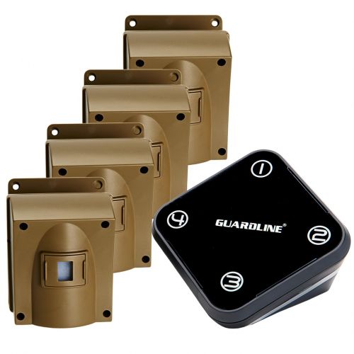  Guardline Wireless Driveway Alarm wFour Sensors Kit Outdoor Weather Resistant Motion SensorDetector- Best DIY Security Alert System- Protect Home, Perimeter, Yard, Garage, Gate,