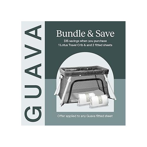  Guava Lotus Travel Crib Bundle with Two Quilted Sheets & Mattress | Play Yard with Lightweight Backpack Design | Certified Baby Safe Portable Crib | Folding Portable Playpen for Babies & Toddlers