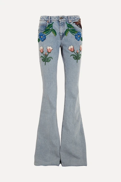 Gucci for NET-A-PORTER Appliqued mid-rise flared jeans