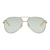 Gucci Gold & Green Double Bridge Aviator Sunglasses