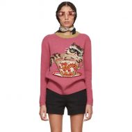 Gucci Pink Jacquard Cat & Glasses Sweater