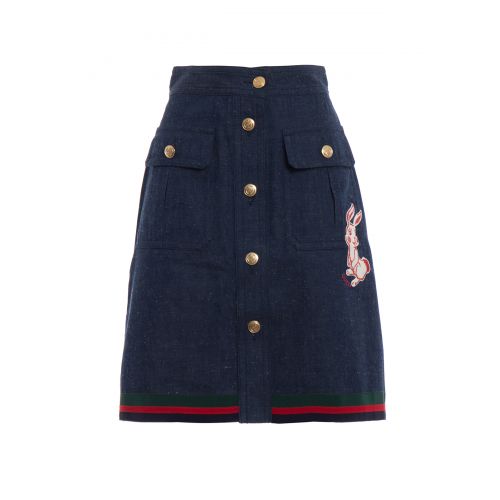 구찌 Gucci Rabbit embroidery denim skirt