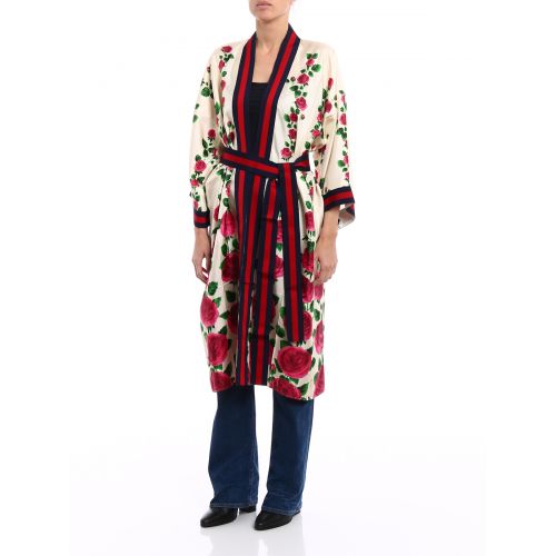 구찌 Gucci Printed silk open front kimono