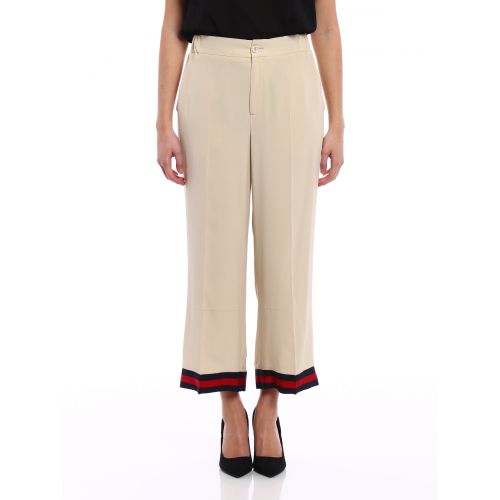 구찌 Gucci Web trimmed wide leg silk trousers