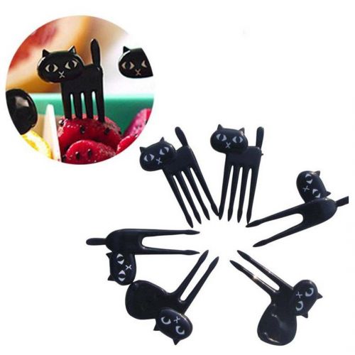  Gudelaa Food Fruit Picks Forks Lunch Bag Accessory Decoration Tool 6pcs Fun Cat Design