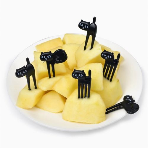  Gudelaa Food Fruit Picks Forks Lunch Bag Accessory Decoration Tool 6pcs Fun Cat Design