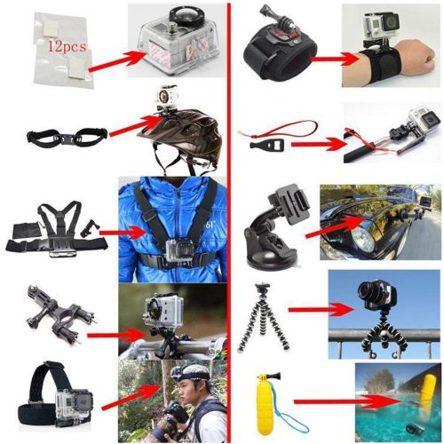  Gudelaa 50 in 1 Action Kamera Zubehoer Kit fuer GoPro Hero 6 / Fusion / 5 / Session / 4/3/2 Tragetasche