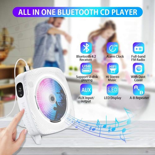  [아마존베스트]Gueray CD Player Portable Wall Mountable Bluetooth with Dust Cover Built-in HiFi Speakers with LCD Screen Display Home Audio FM Radio USB MP3 Music Player 3.5mm AUX Jack & Remote C