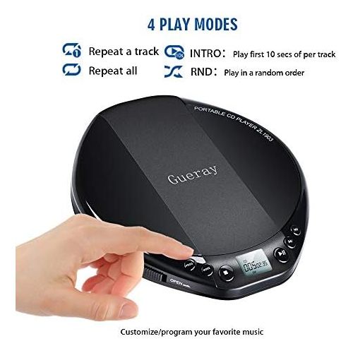  [아마존베스트]Gueray Portable CD player with HiFi lossless sound quality and headphones and 3.5 to 3.5 mm AUX cable.