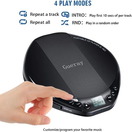  [아마존베스트]Gueray Portable CD player with HiFi lossless sound quality and headphones and 3.5 to 3.5 mm AUX cable.