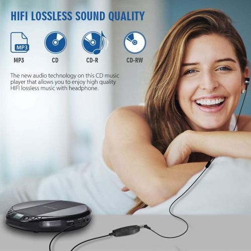  [아마존베스트]Gueray Portable CD player with HiFi lossless sound quality and headphones and 3.5 to 3.5 mm AUX cable.