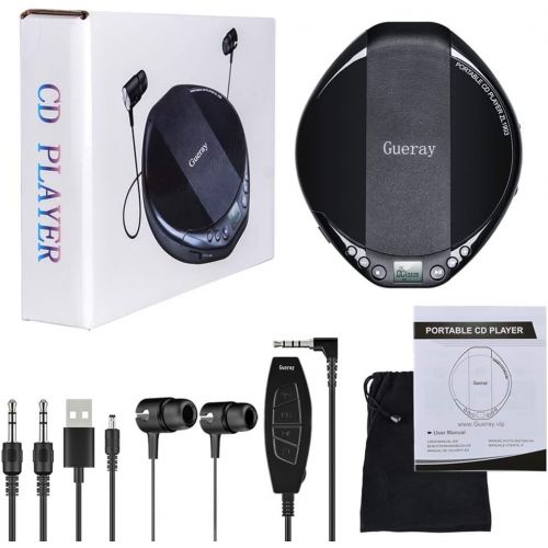  [아마존베스트]Gueray Portable CD player with HiFi lossless sound quality and headphones and 3.5 to 3.5 mm AUX cable.