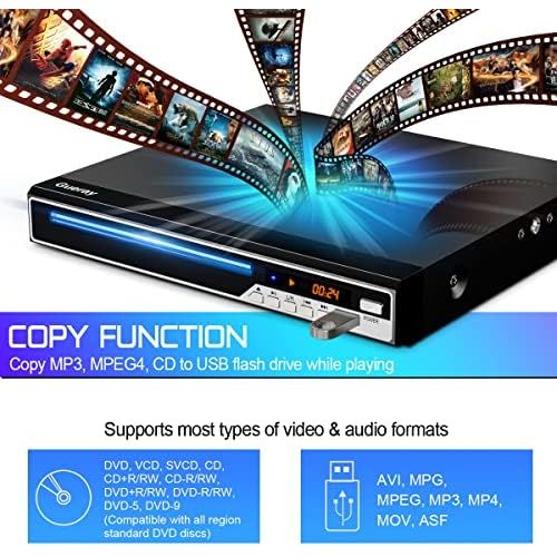  Gueray Compact DVD player, multi region without code, with USB input/HDMI compatible/AV/MIC ports and remote control and CD ripping