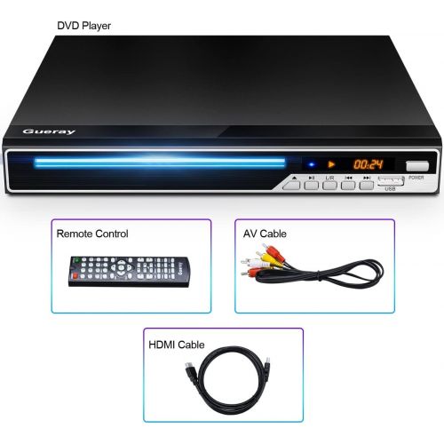  Gueray Compact DVD player, multi region without code, with USB input/HDMI compatible/AV/MIC ports and remote control and CD ripping