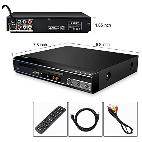  Gueray Compact DVD player, multi region without code, with USB input, HDMI compatible, AV dual MIC port and remote control and CD ripping