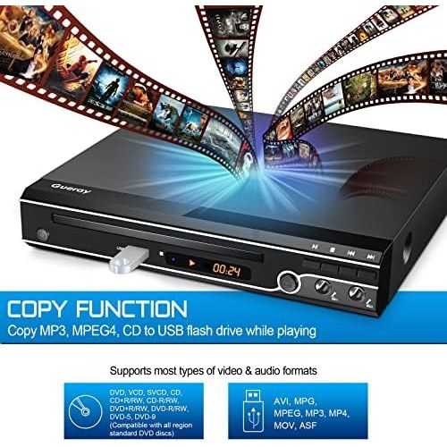  Gueray Compact DVD player, multi region without code, with USB input, HDMI compatible, AV dual MIC port and remote control and CD ripping