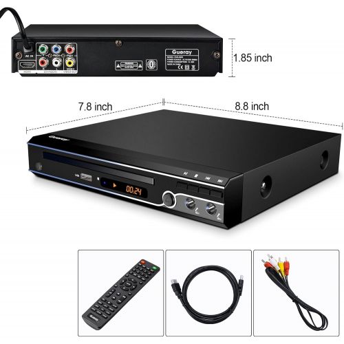  Gueray Compact DVD player, multi region without code, with USB input, HDMI compatible, AV dual MIC port and remote control and CD ripping