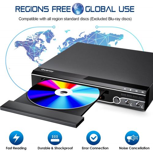  Gueray Compact DVD player, multi region without code, with USB input, HDMI compatible, AV dual MIC port and remote control and CD ripping