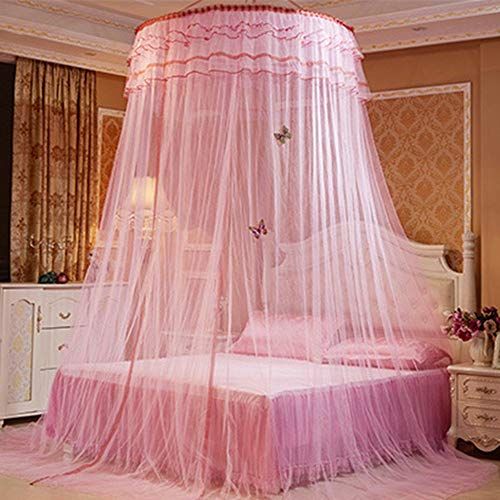  [아마존베스트]Guerbrilla Luxury Princess Pastoral Lace Bed Canopy Net Crib Luminous butterfly, Round Hoop Princess Girl Pastoral Lace Bed Canopy Mosquito Net Fit Crib Twin Full Queen Extra large