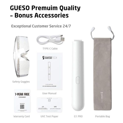  UV Sanitizer Wand, GUESO G1 PRO Portable UVC Sanitizing Light Wand UV Light Sanitizer Wand Ultraviolet Light Wand Foldable & Rechargable For Home Hotel Travel Car Kills 99% of Germ