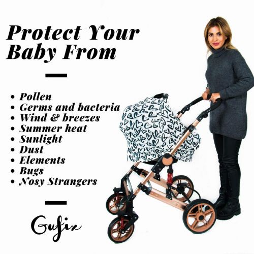  Gufix Breastfeeding Cover  Nursing Cover Scarf - Infant Car Seat Canopy, Shopping Cart, Stroller, Carseat Covers for Girls and Boys - Hearts - Love