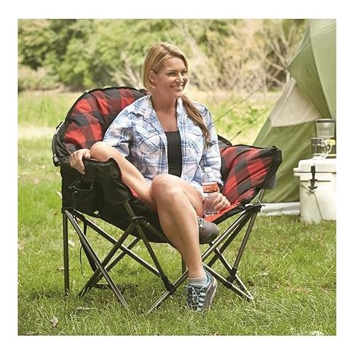  Guide Gear Club Camping Chair, Oversized, Portable, Folding with Padded Seats, 500-lb. Capacity Red Plaid