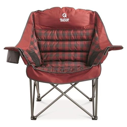  Guide Gear Oversized XL Padded Camping Chair, Portable, Folding, Large Camp Lounge Chairs for Outdoor, Adults, Men and Women, Heavy-Duty 400-lb. Capacity, with Cup Holder
