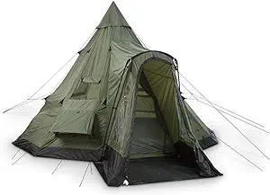 Guide Gear Deluxe Teepee Tent 14' x 14' for Adults Outdoor Camping 6-Person Instant Easy Set-Up Waterproof Shell 4-Season Family Tents for Backpacking, Hiking