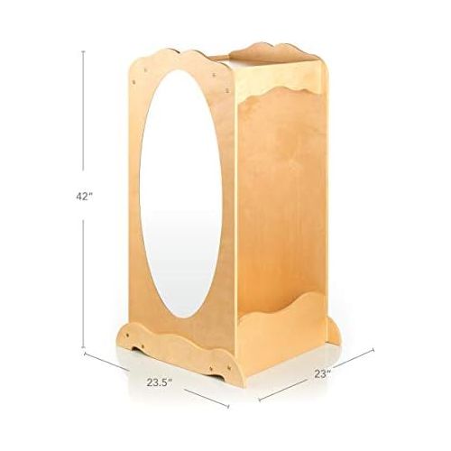  Guidecraft Dress Up Cubby Center  Natural: Wooden Wardrobe with Mirror for Kids, Pretend Play Storage Station with Rack and Hooks - Toddler Bedroom Furniture