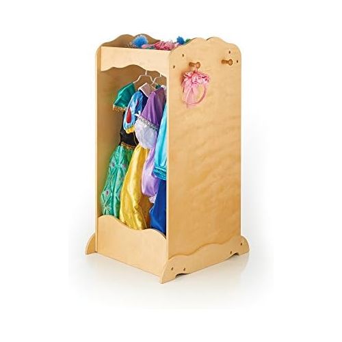  Guidecraft Dress Up Cubby Center  Natural: Wooden Wardrobe with Mirror for Kids, Pretend Play Storage Station with Rack and Hooks - Toddler Bedroom Furniture