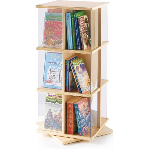  Guidecraft Rotating Book Display 3 Tier: Bookshelf, Storage Rack for Kids Classroom, Media Display and Storage