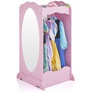 Guidecraft Dress Up Cubby Center  Pink: Costumes & Accessoires Storage Shelf and Rack with Mirror for Little Girls and Boys - Toddlers Wooden Wardrobe Closet