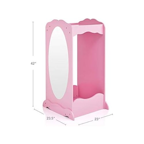  Guidecraft Dress Up Cubby Center  Pink: Costumes & Accessoires Storage Shelf and Rack with Mirror for Little Girls and Boys - Toddlers Wooden Wardrobe Closet