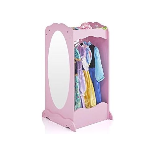  Guidecraft Dress Up Cubby Center  Pink: Costumes & Accessoires Storage Shelf and Rack with Mirror for Little Girls and Boys - Toddlers Wooden Wardrobe Closet