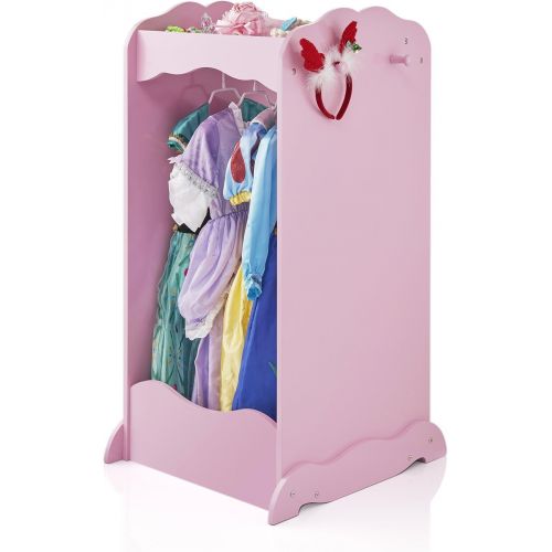  Guidecraft Dress Up Cubby Center  Pink: Costumes & Accessoires Storage Shelf and Rack with Mirror for Little Girls and Boys - Toddlers Wooden Wardrobe Closet