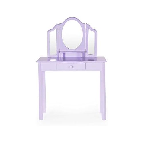  Guidecraft Vanity and Stool  Lavender: Childrens Table and Chair Set with 3 Mirrors and Makeup Drawer Storage - Kids Room Furniture
