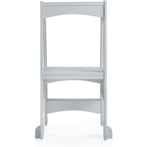  Guidecraft Kitchen Helper Tower Step-Up - Gray: Kids Wooden, Adjustable Counter Height, Step Stool with Safety Handrails for Little Children - Toddler Furniture