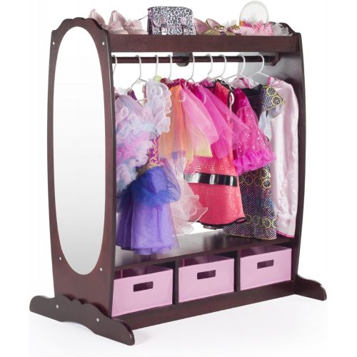  Guidecraft Dress Up Storage  Espresso: Kids Costume Dresser, Armoire with Rack, Toy Bins and Full Mirror - Playroom Organizer, Children Room Furniture