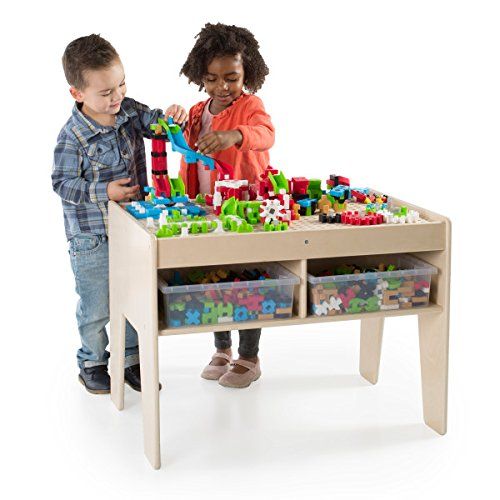  Guidecraft IO Blocks Center: 458 Building Pieces, 400 IO Blocks and 4 Storage Bins with Activity Table for Kids - STEM Educational and Learning Toy for Toddlers