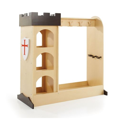  Guidecraft Castle Themed Dress Up Center : Dramatic Play Dresser with Mirror and Safe Hooks, Storage Armoire for Kids - Toddlers Costume Organizer, Children Playroom Furniture