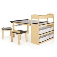 Guidecraft Deluxe Art Center - Side Storage Shelves, Two Stools & Canvas Bins