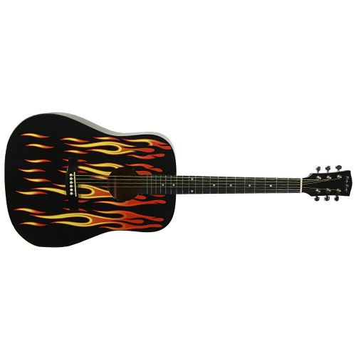  Main Street Guitars MAFL Dreadnought Acoustic Guitar in High Gloss Black with Flames