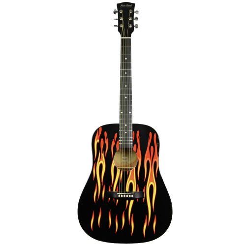  Main Street Guitars MAFL Dreadnought Acoustic Guitar in High Gloss Black with Flames
