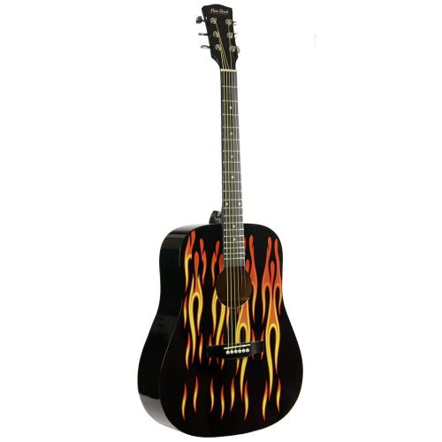  Main Street Guitars MAFL Dreadnought Acoustic Guitar in High Gloss Black with Flames